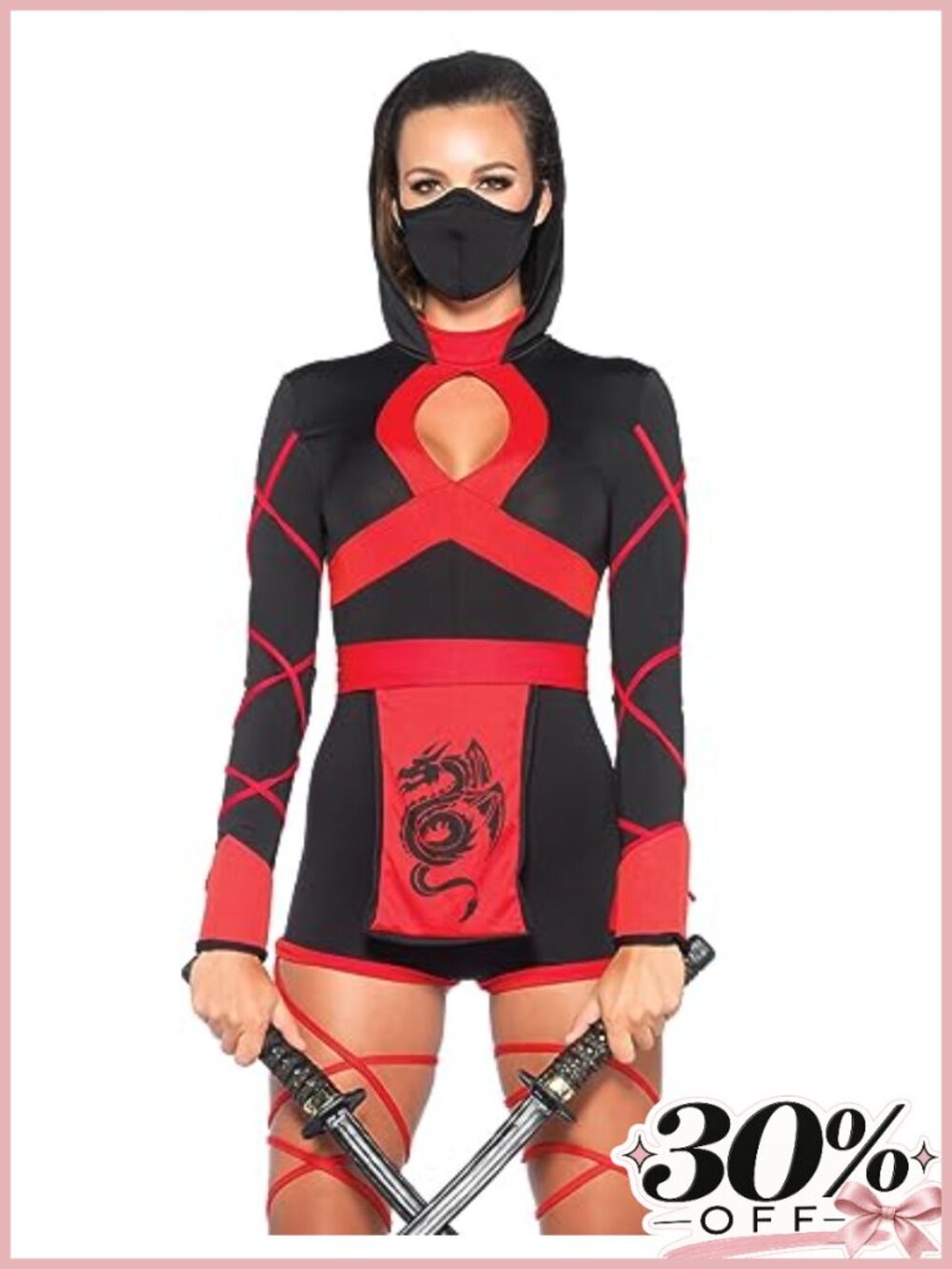 Women's Dragon Ninja Costume Set Hooded Romper Sash Mask